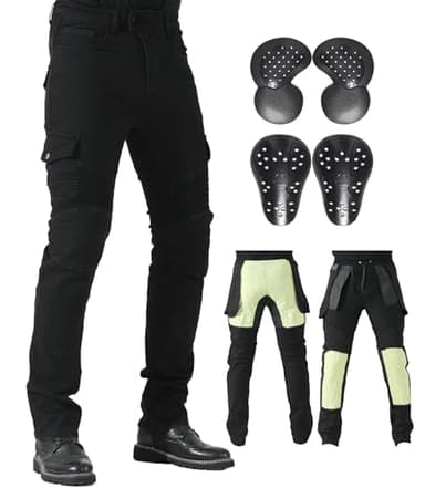 CTBQiTom Pantaloni Moto Uomo con Fodera Aramid e Protezione CE Rimovibile per Motocross,Nero,36W/31L