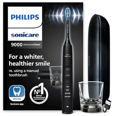 Philips Sonicare DiamondClean 9000 spazzolino elettrico, spazzolino sonico con app, sensore di pressione, 4 modalità di spazzolamento, 3 livelli di intensità, nero, modello HX9911/09