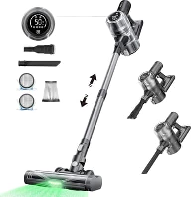 Proscenic Aspirapolvere senza Fili Potente 550W/45KPA, Scopa Elettrica Senza Fili con OLED Touchscreen e Anti-Groviglio Spazzola, Batteria Rimovibile, per Pavimenti/Tappeti/Peli