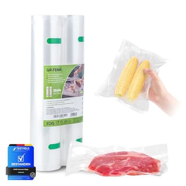 GRIFEMA GH82 Sacchetti Sottovuoto per Alimenti, 2 Rotoli 28x600 cm, Compatibili con Tutte le Macchine Sottovuoto, Senza BPA, Conservazione Sottovuoto Prolungata