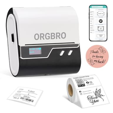 ORGBRO Etichettatrice, Z3 Termica Stampante Etichette Adesive Mini Stampante per Codici a Barre per Gioielleria, Supermercati e Piccole Imprese con 1 Rotolo di Etichette Bianche 50x30 mm, Argento