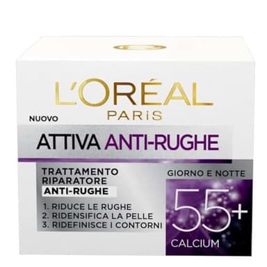 L'ORÉAL Attiva Antirughe 55+ Crema Viso Donna Antirughe Riparatrice Giorno con Calcium, 50 ml