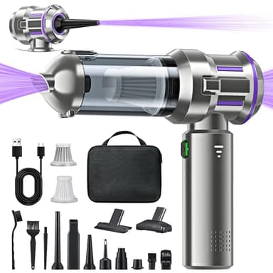 Aspirapolvere Portatile Senza Fili 4-in-1, 25000PA, 220000 U/min, 3 Velocità, per Auto, Computer, Cucina, Divano, Ufficio, con Batteria Ricaricabile agli Ioni di Litio, Spruzzo Compresso Elettrico, LE