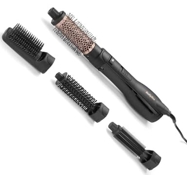 BaByliss Spazzola ad aria calda 1200W 4 accessori, Asciugatura, styling e volume, 3 temperature, funzione ionica anti-crespo, AS122E
