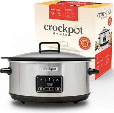 Crockpot Sizzle & Stew Digital Slow Cooker 3.5 L (3-4 persone) Ciotola rimovibile a induzione per la cottura di carni e verdure, presa UE a 2 pin, acciaio inossidabile [CSC112X]