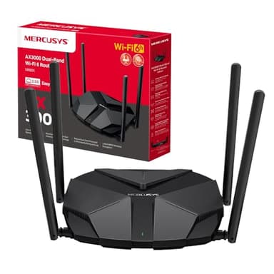 Mercusys TP-Link MR85X Router WiFi 6 AX3000Mbps Dual-Band, 2,5 Gbps Porta WAN, 3 Porte LAN Gigabit, 4 Antenne Omnidirezionali Fisse, WPA3, Modalità Punto di Accesso, Controllo APP, non Supporta xDSL