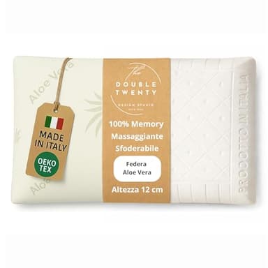 The Double Twenty | 1 Cuscino Memory Foam a Saponetta con Federa in Aloe Vera,Modello Saponetta,Cuscino letto Cervicale e Ortopedico (12cm)