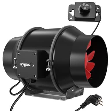 Aygrochy Ventola Aspirazione 125mm,Ventola Estrazione 416 m³/h Estrattore Aria con Controllore di Velocità,Per Cantina, Garage, Cucina, Bagno, Idroponica, Ventilazione.