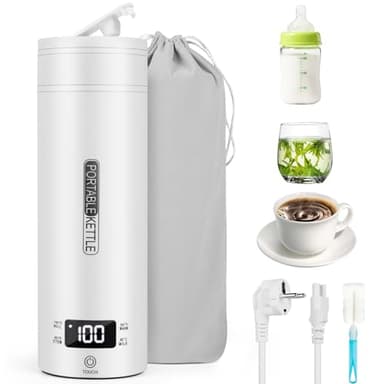 GuKKK Bollitore da viaggio piccolo elettrico, 500 ml, mini tazza d'acqua in acciaio inox 316 con regolazione della temperatura, spegnimento automatico per latte per bambini, tè, caffè, campeggio
