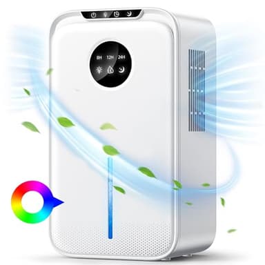 Deumidificatore Casa Con Tubo,Deumidificatore Portatile 2500ML,Sonno Silenzioso,Timing 24H,Spegnimento Automatico,Luci LED 7 colori,Per la Casa,Bagno,Cabina Armadio,RV