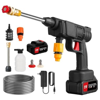 Pulitore ad alta pressione senza fili ad alta pressione, 30 bar pistola portatile ad acqua ad alta pressione, pistola ad alta pressione sulla batteria 1300 mAh, ugello 3 in 1, per auto,prato, piscina