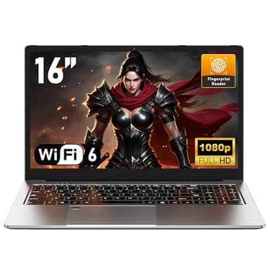 NAIKLULU 16 pollici 2025 Gaming Computer PC Portatile R-7 5825U Processore (2.0 to 4.5 Ghz), Gamer Laptop 32 GB RAM 1 TB SSD, Tastiera retroilluminata, Sblocco per Impronte Webcam/Tipo-C