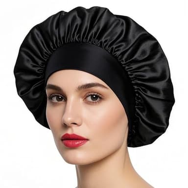 iLamvie Cuffia Seta Capelli Ricci,Silk Bonnet,Berretto da Notte Raso Elastico per Dormire Cappello da Notte per Donna Berretto da Notte Raso per Donna Ragazza(Nero)