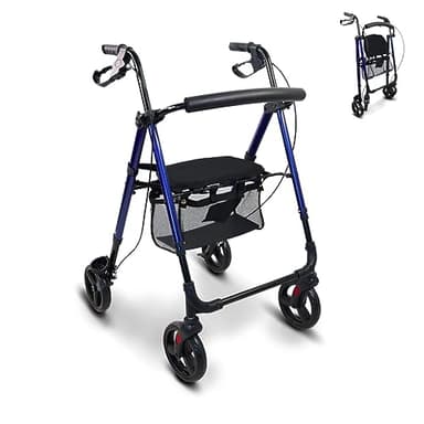 Mobiclinic®, Deambulatore per anziani, Pieghevole, Leggero, Augusto, Alluminio, Con cestino, Regolabile, Gambe e maniglie regolabili, Marchio europeo, Seduta 4 ruote, Adulti o disabili