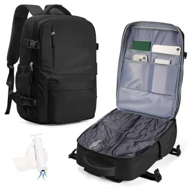 Zaino Sottovuoto Viaggio Con Pompa Zaino Easyjet 45x36x20 Aereo Bagaglio a Mano Zaini 15.6 Pollici Porta PC Casual Impermeabile Daypack Borsa da Cabina per Donna Uomo Nero