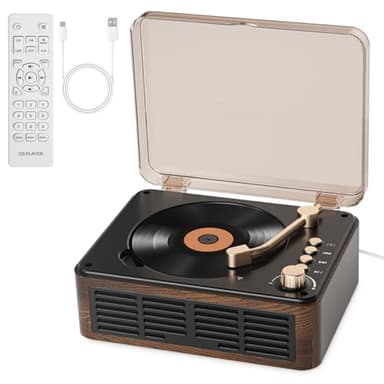 Gueray Lettore CD con Altoparlanti Suono Stereo HiFi, Lettores CD Vintage Bluetooth per Casa, Lettori CDs con Radio FM e Telecomando, Supporta Riproduzione USB/AUX/Type-C Ottimo per Audio (Legno)