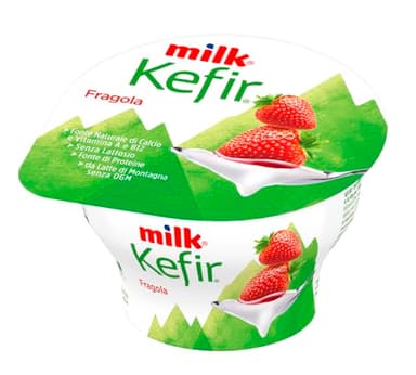 Milk Kefir Senza Lattosio Cremoso alla Fragola - Con Fermenti Lattici, Probiotici, Calcio, Proteine, Vitamina B12 e Vitamina A - Favorisce l’Equilibrio della Flora Intestinale (Fragola 150 g)