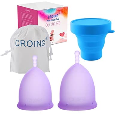 CROING 𝗖𝗼𝗽𝗽𝗲𝘁𝘁𝗮 𝗠𝗲𝘀𝘁𝗿𝘂𝗮𝗹𝗲 Coppetta Mestruale 2 Pezzi (Viola)