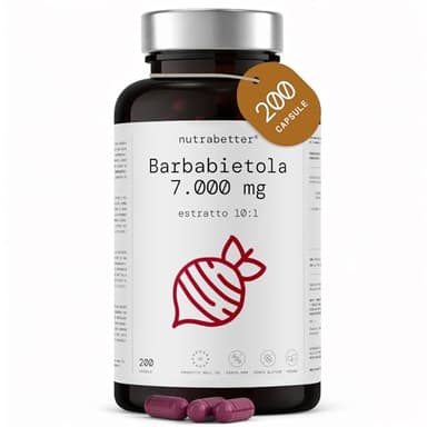 Barbabietola 7000 mg | 200 Capsule Vegane | Estratto di Barbabietola Rossa Integratore | Beetrot Potenziatore Naturale di Ossido Nitrico per Energia | Prodotto in Spagna | nutrabetter®
