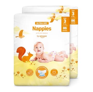 by Amazon Ultra Dry Nappies - Taglia 3 (4-9kg) - con Canali - 172 Pannolini (2 Confezioni da 86) (Stesso Prodotto Commercializzato in Precedenza con il Marchio Mama Bear)