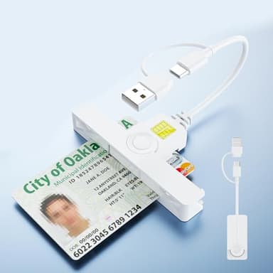 Lettore Smart Card Firma Digitale, Lettore Smart Card USB-C & USB-A 2 in 1 Lettore di Smart CAC/CRS/CNS Compatibile ISO 7816 Clase A,B,C, Lettore Cie per PC Windows Linux Mac OS Smartphone - Bianco