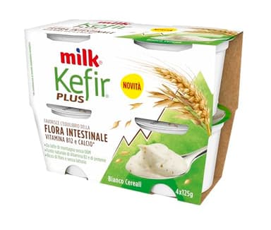 Milk Kefir Senza Lattosio Cremoso Gusto Bianco Cereali Plus Flora, Solo Latte Parzialmente Scremato e Fermenti Lattici Vivi - Arricchito con Calcio e Vitamina B12, Fonte di Proteine (4x125g)
