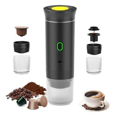 Umisu Macchina da caffè portatile, 3 in 1 Caffettiere Espresso Capsule e Caffè Macinato Macchina per Espresso Elettrico Riscaldamento Rapido per Ufficio Viaggi Campeggio Casa (nero)
