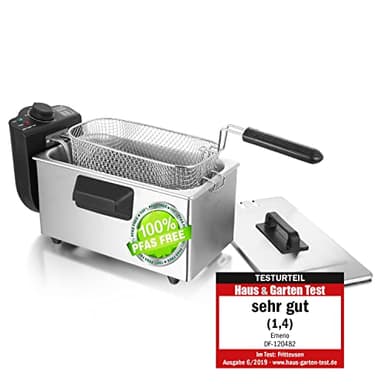 Emerio Friggitrice ad olio da 3,0 l con tecnologia a zone fredde, "molto buona 1,4" testata da Haus & Garten 06/2019, niente più sapore amaro, friggitrice con zona fredda da 2000 W, serbatoio in