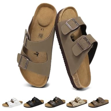 Wizshoe Sandali Uomo Ciabatte Pantofole Sandalo da Casa Estate Comode Pantofol Sabot Sandals Men Slippers con Doppia Fibbia Comodi Uomini All'aperto Ciabatta Antiscivolo Marrone 41 EU