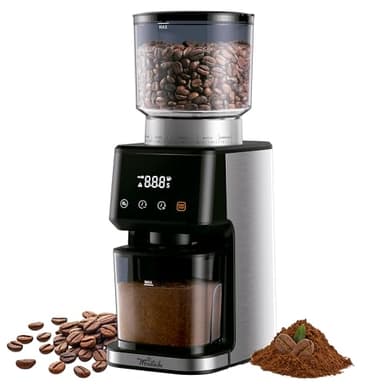 La Moustache - Macinacaffè Elettrico【165W】e Regolabile in Acciaio Inox con 51 Livelli per 12 Tazze/Shot/Tempo, Coffee Grinder Automatico con Supporti e Anelli Portafiltro (GrindMaster Silver)
