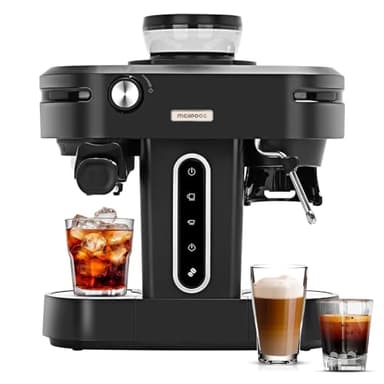 Mcilpoog AC510 - Macchina per caffè espresso semi-automatica da 15 bar, con macina e parete, 3 in 1, con serbatoio dell'acqua rimovibile da 28 oz per cappuccino o latte, regalo per papà (nero)
