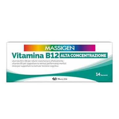 Massigen - Vitamina B12 Alta Concentrazione, Integratore Alimentare con Zinco e Vitamine B6, B3 e B5, Riduce Stanchezza e Supporta Funzioni Cognitive, 14 Flaconcini da 8 ml