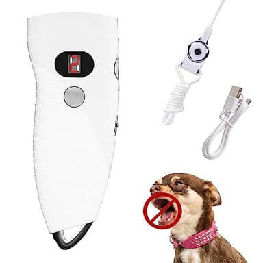 Ankrs Portatile Ultrasuoni Antiabbaio per Cani, Controllo dell'abbaio da Esterno, 9 Livello Regorabile, Portata 7,6M, USB Ricaricabile, Dispositivo di Addestramento Cani con Torcia LED (Bianco)