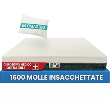 Francegaglia® Materasso Healthy Relax 1600 Molle Insacchettate & Memory con Fascia 3D Traspirante + Cuscino in Fiocco di Memory - Altezza 25cm - Dispositivo Medico Detraibile 90x190