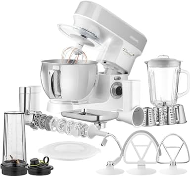 Sencor Robot da Cucina Multifunzione, Planetaria Potente 1200W, Accessori Completi, Ciotola Acciaio 5L, Illuminazione LED, Frullatore, Tritacarne, Cookie Maker e Coperchio Magnetico, STM 3789SL