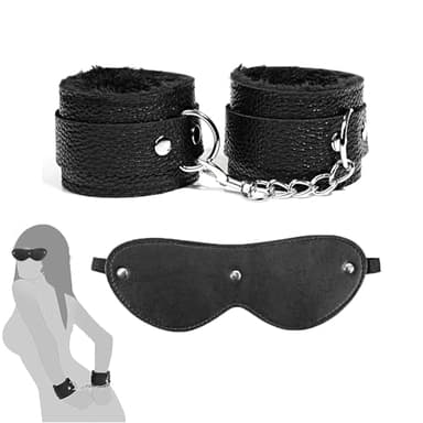 Quintrost SM Bondage Set, Manette in Pelle + Maschera per Gli Occhi Sex Toys Adulti, Giocattoli Sessuali Erotici Manette Bondage Kit BDSM per Coppie Adulte, Nero