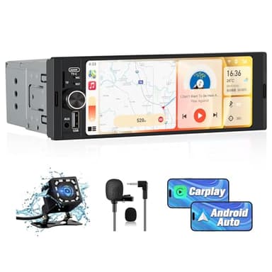 AWESAFE 6.36” Autoradio 1 DIN con Schermo, Car Radio con Wireless CarPlay Android Auto Bluetooth FM AUX Tipo-C, Inclusa la Telecamera posteriore
