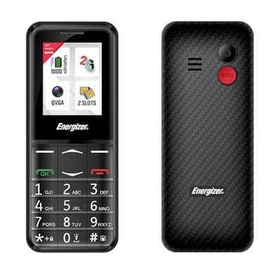 Energizer - Mobile E4 - Telefono Senior Sbloccato 2G - Pulsante SOS - Batteria 1000 mAh - Tastiera a Tasti - Dual Sim - FM Radio - Torcia - Nero