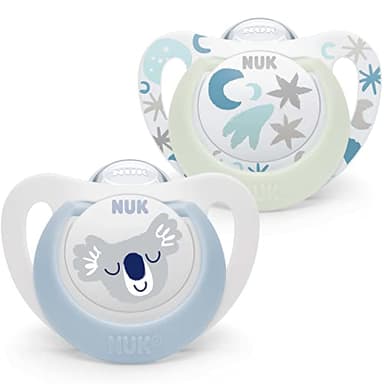 NUK Star Ciuccio per bambini | 0-6 Mesi | Succhietti notte e giorno | silicone senza bpa | Accettato dal 99% dei bambini | Blu | 2 Pezzi
