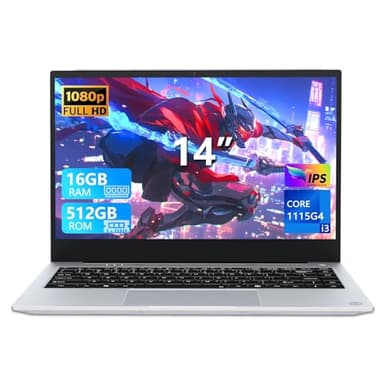 14.1 Pollici PC Portatile, Notebook Core i3-1115G4 Processor, Win 11 Notebook 16GB RAM 512GB SSD, Laptop con Type-C, USB3.2, Mini-HDMI, WiFi 6, FHD 1920 * 1080P Schermo, 7000mAh/7.6V Batteria