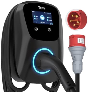 Tera Caricabatterie EV Tipo 2 da 11KW per Uso Domestico, Certificato CE & TüV, Dotato di App/WLAN/Bluetooth, Completo di Cavo di Ricarica da 7 Metri, Spina CEE trifase, Nero