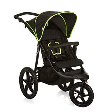 hauck Passeggino 3 Ruote Runner - Con Ruote XL Grandi Ad Aria, Leggero 22 kg Portata, Reclinabile, Regolabile - Cappotta UPF 50+, Cesto XL Fino a 3kg, Pieghevole - Nero/Giallo Neon