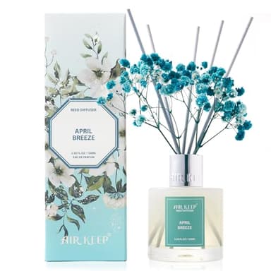 Airkeep Profumatore per Ambienti April Breeze, Profumatore per Ambienti con 8 Bastoncini di Fragranza, Diffusore di Fragranze per Bagno, Appartamento, Decorazione Della Casa, 100ml