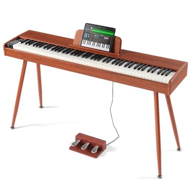 VEVOR Pianoforte Digitale con 88 Tasti Completamente Pesati, Set Tastiera Elettrica Portatile con Altoparlanti, Supporto per Pianoforte Elettrico 4 Gambe con Cuffie, Bluetooth, USB, MIDI, Marrone
