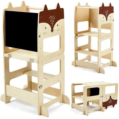 labebe Torre di apprendimento a partire da 1 anno (92 x 38,5 x 42 cm), pieghevole Montessori Learning Tower,3 in 1 Torre di apprendimento Montessori per bambini con bacheche a partire da 1 anno in