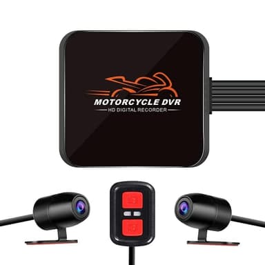 VSYSTO Moto Dash Cam Obiettivo Grandangolare 130°, Doppia Fotocamera Anteriore e Posteriore 1080P, Nessuno Schermo, WiFi, Visione Notturna, Sensore G, Registrazione in Loop (Arancione)