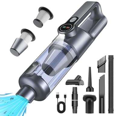 Aspirapolvere Senza Fili, 17000Pa Aspirapolvere Auto Potente, Scarico Polvere One-touch, Motore Brushless, Aspirapolvere Portatile Multifunzione 4 in 1, con display HD e Illuminazione, Grigio