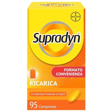 Supradyn Ricarica Multivitaminico Completo Vitamine e Minerali per Adulti, Integratore Vitamine A, B, C, D3, E, K, Magnesio, Calcio, Zinco, Selenio e CoEnzima Q10, 95 Compresse Rivestite