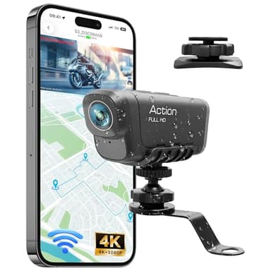 Baobylon Dashcam Moto 4K+1080P, Doppia Telecamera, Impermeabile IP65, F2,2 Visione Notturna, Action Cam Moto con WiFi GPS, Mini Telecamera con HDR & APP Per Bicicletta