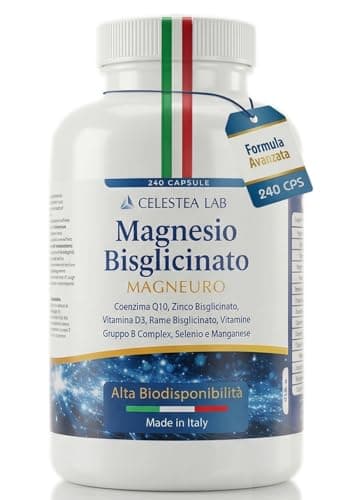 Magnesio Bisglicinato Capsule 350mg, 240cps, Con Zinco, Vitamina D3, Coenzima Q10, Vitamina B complex e Minerali, Formula Avanzata, Magnesio Completo, Integratori Stanchezza, – Made in Italy
